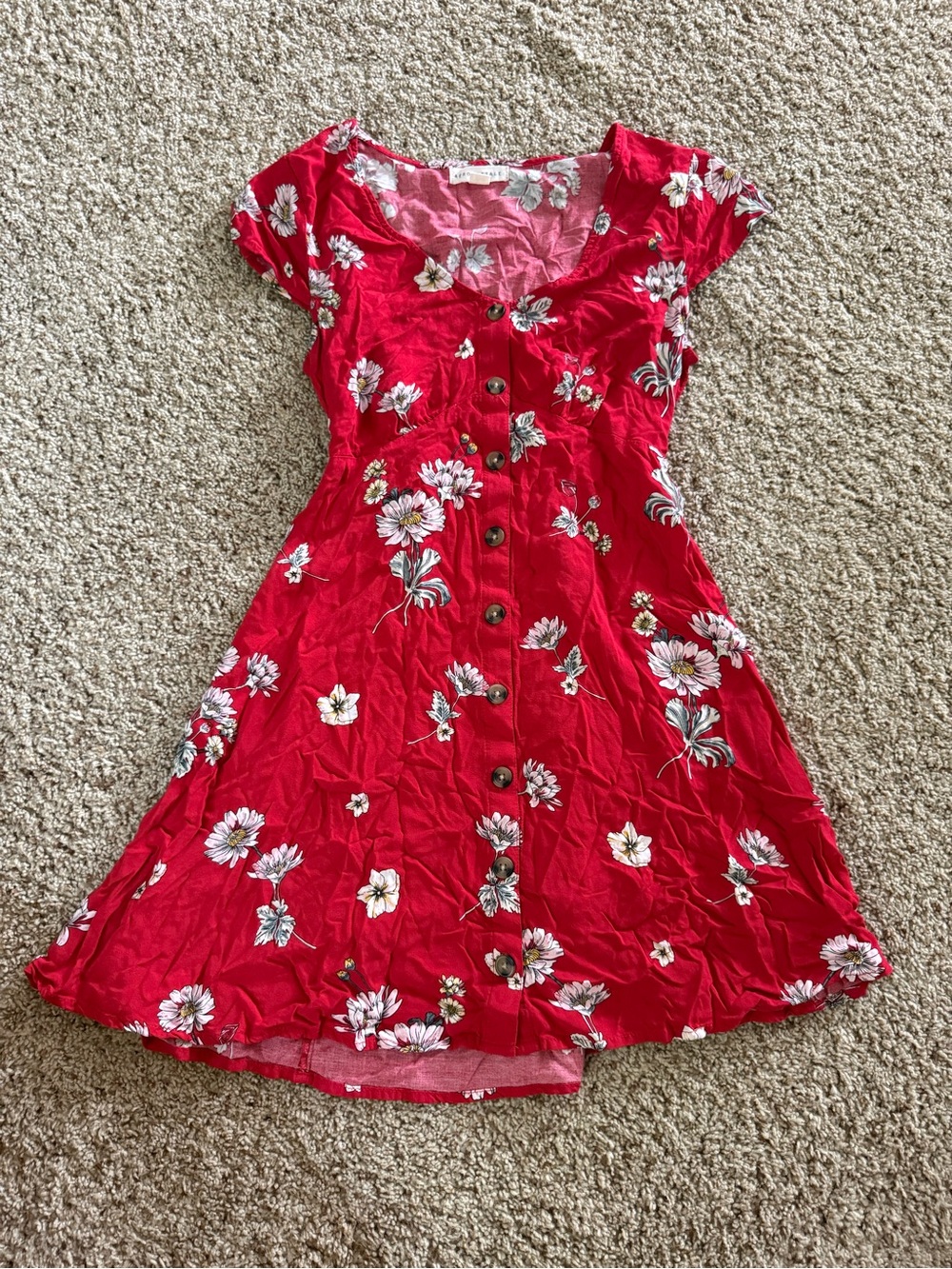 Aeropostale Red Floral Button Front Mini Dress | Lace-Up Back | Size Small